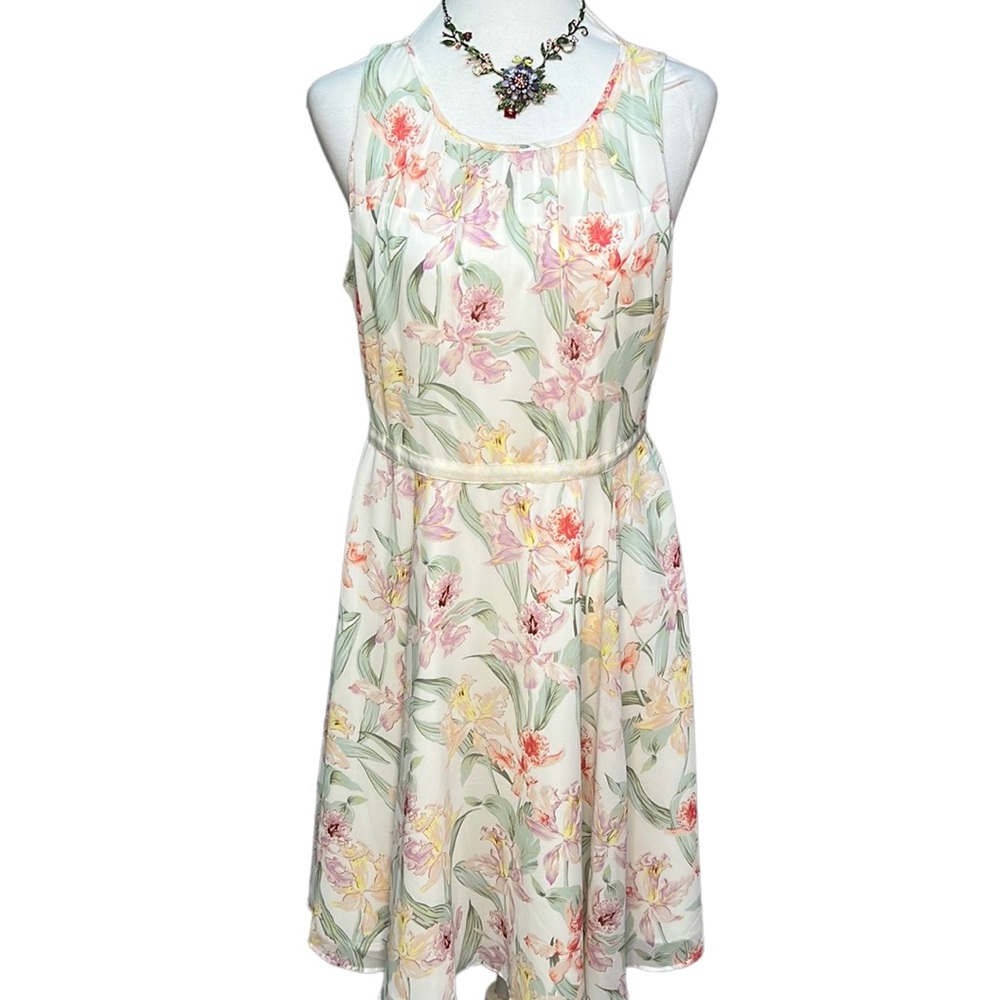 Ann Taylor Factory Floral Midi Dress in Cream with Pastel Floral Print